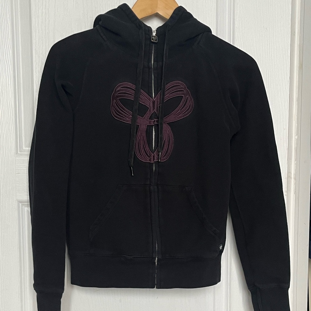 TNA Artizia Black Zip Up Hoodie with embroidered Burgundy logo